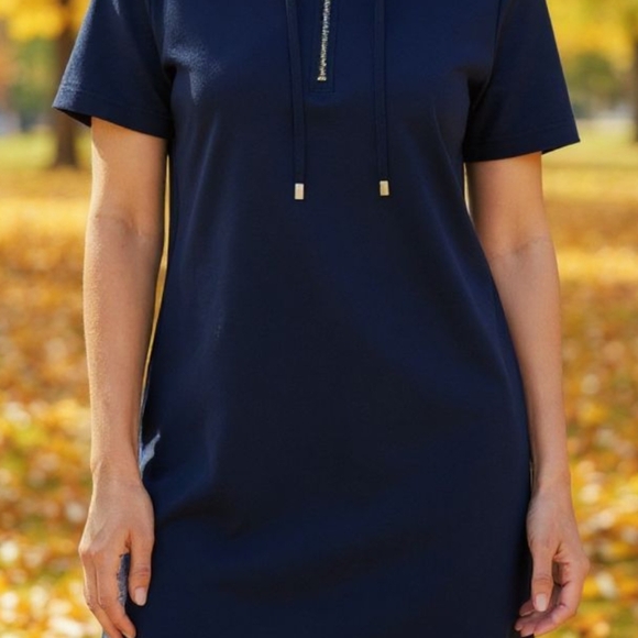 Cable & Gauge Sport - NWT Shift- Cover-Up Navy Blue Dress W/ Hood & Drawstring. - Picture 2 of 15
